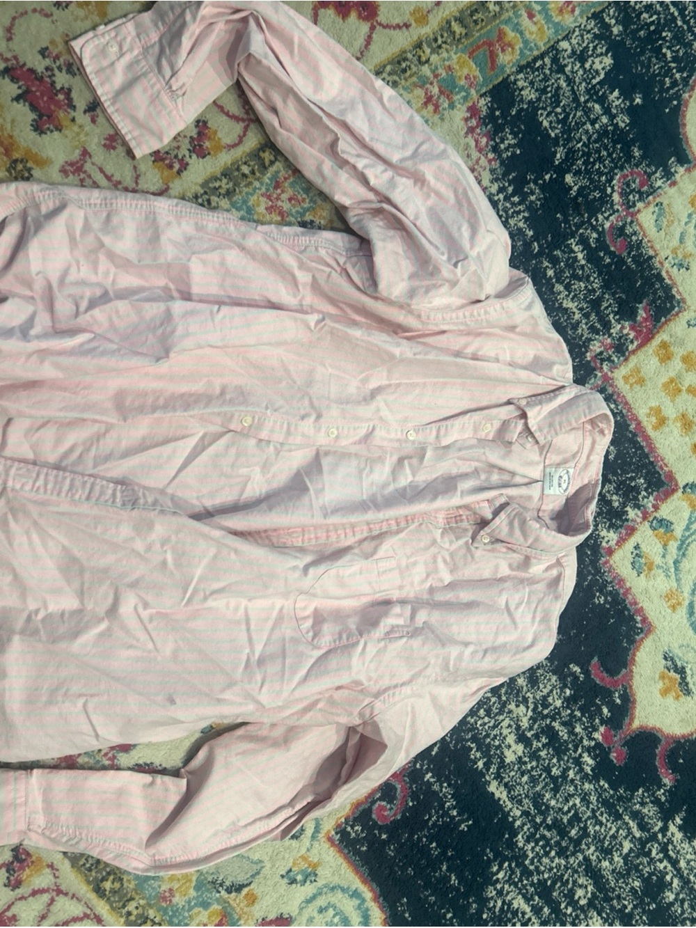 Brooks Brothers Pink and Mint Striped Button-Down Shirt